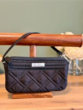 Vera Bradley Solid Black Quilted Wristlet Wallet Clutch Zip Case